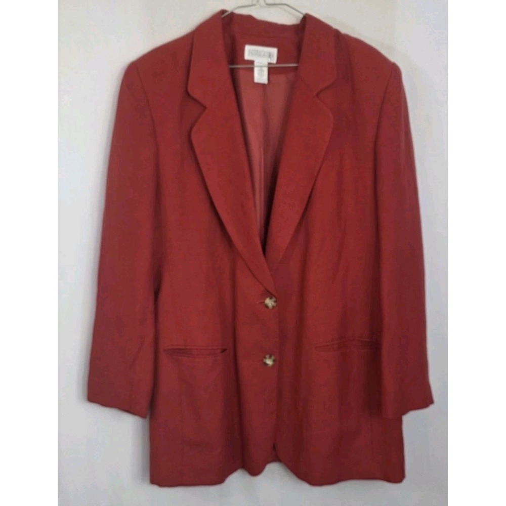 Vintage Lands End USA Red Linen Blend Blazer Jacket Women's 14 Tall 90s